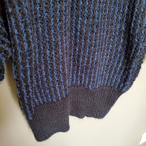 Vintage Y2K Sweater Blue Black Knit Chenille Accents Dolman Sleeves *READ* - Picture 10 of 12